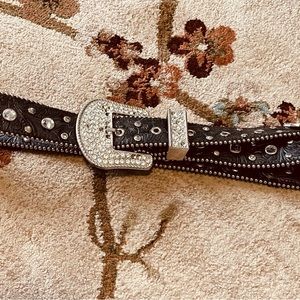 black leather bling belt